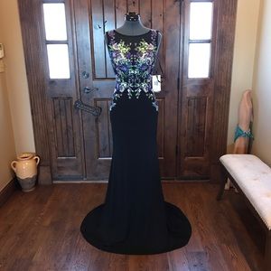 JVN Jovani Black Floral Illusion Gown! #JVN50045